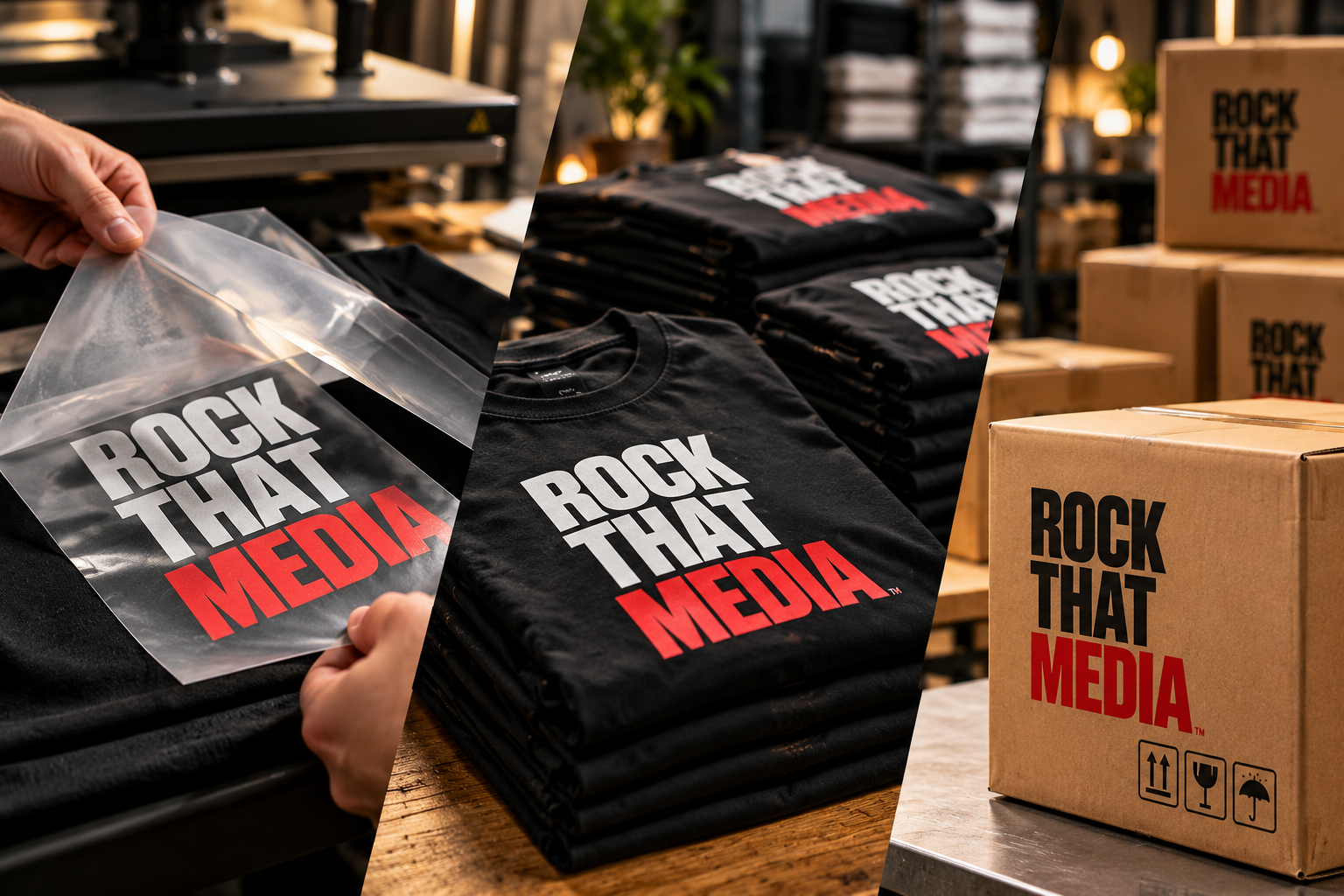Direct-to-film transfers, printed shirts and shipping cartons