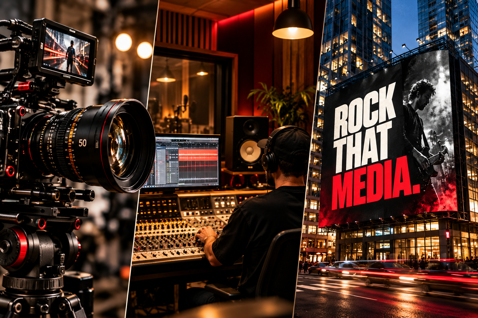 Film camera, recording studio and digital billboard concept